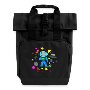 Kids Star Toys Flying Planets - Roll Top Backpack with Two Handles - black - Front