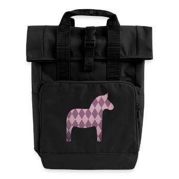 Dalapferd Rauten rosa Pferd Mädchen skandinavisch - Rolltop Rucksack mit zwei Griffen - Schwarz - Vorne