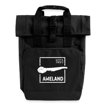 Ameland | Island silhouette stamp design - Roll Top Backpack with Two Handles - black - Front