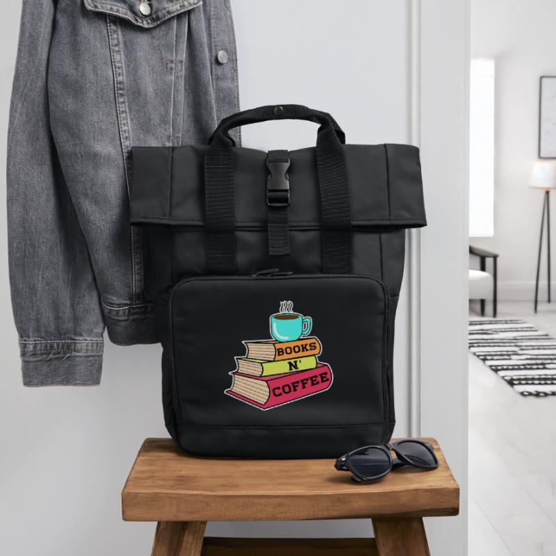 Caffeine Coffee Drinking Statement Coffee Lovers Roll Top Backpack with Two Handles
