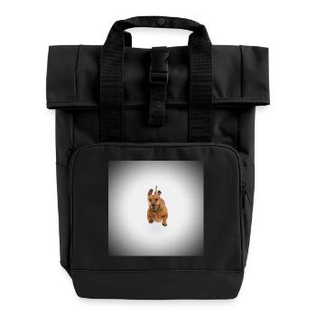 Brauner Dackel - Rolltop Rucksack mit zwei Griffen - Schwarz - Vorne