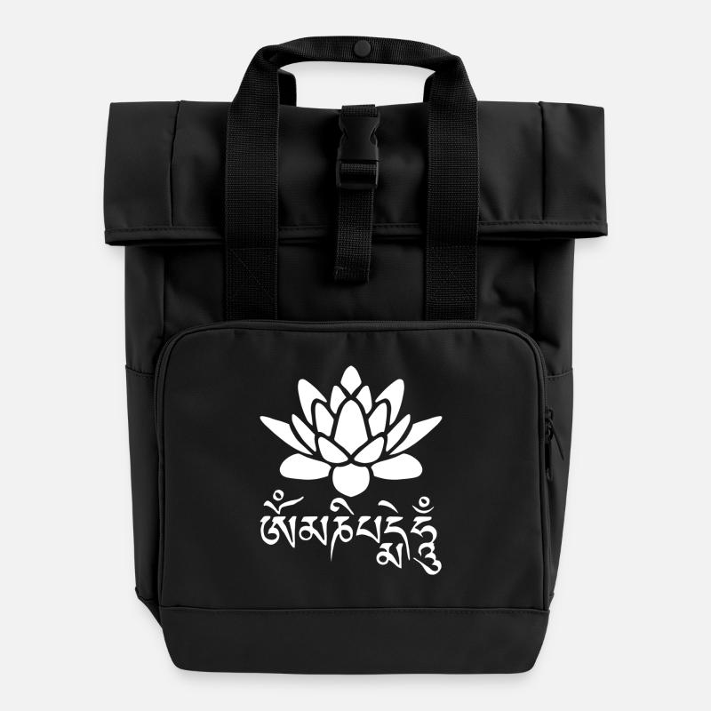 Om mani padme humg - Roll Top Backpack with Two Handles - black