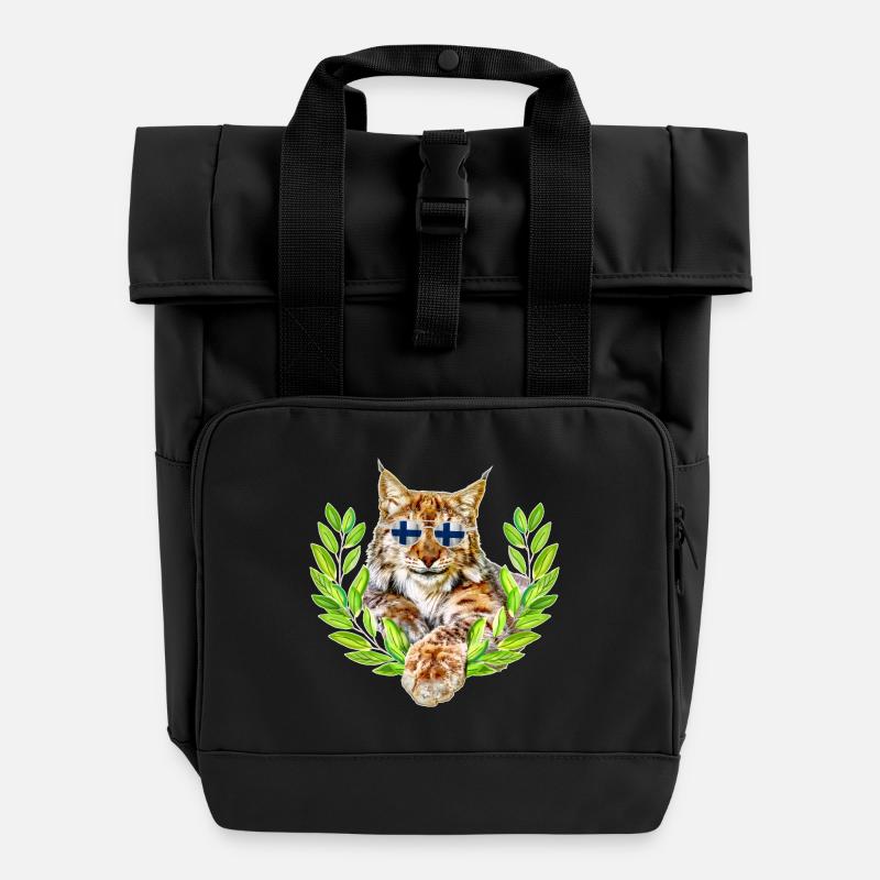 Finnland Luchs lächelnd cool - Rolltop Rucksack mit zwei Griffen - Schwarz