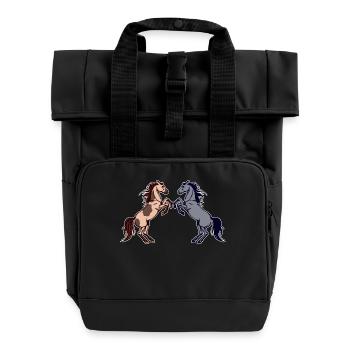 Pferdenarr Galopp Pferdeliebe Islandpferde - Rolltop Rucksack mit zwei Griffen - Schwarz - Vorne