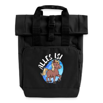 Pony Islandpferde Pferdenarr Statement Islandponys - Rolltop Rucksack mit zwei Griffen - Schwarz - Vorne