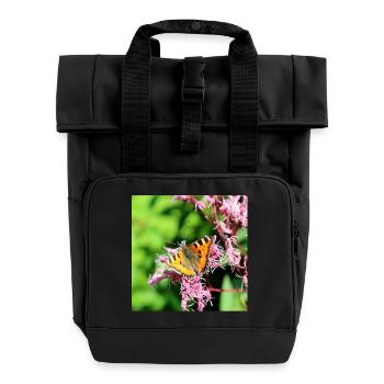 Butterflies - Roll Top Backpack with Two Handles - black - Front