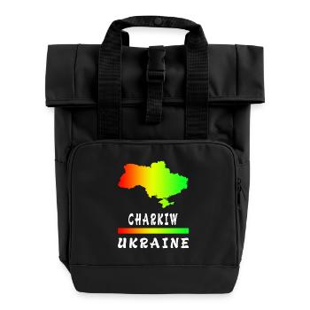 Charkiw Ukraine Regenbogen Design - Rolltop Rucksack mit zwei Griffen - Schwarz - Vorne