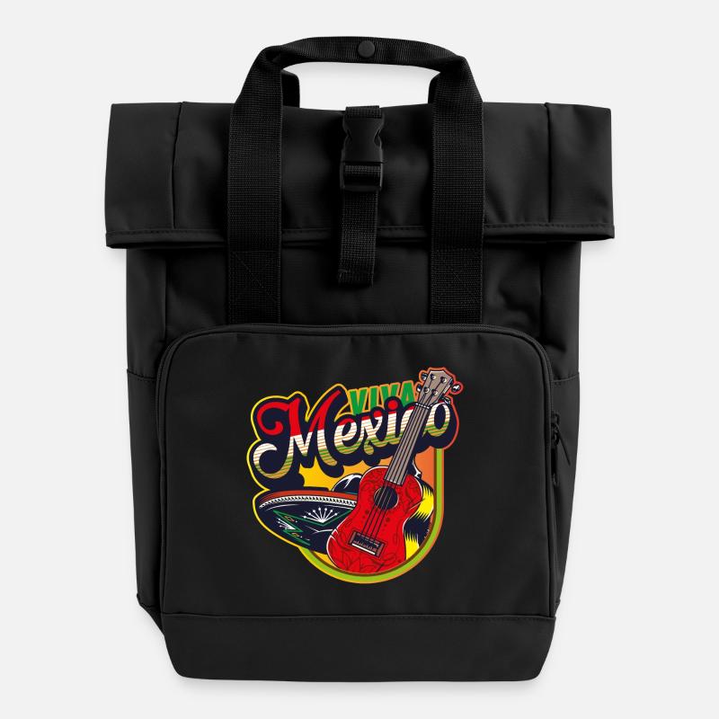 Mexico - Roll Top Backpack with Two Handles - black