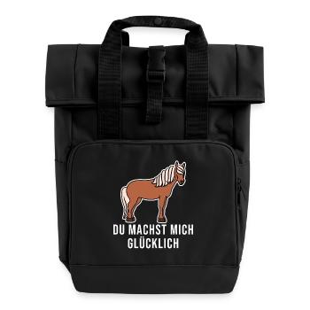 Pferde Cool Statement Pferdenarr Isländer - Rolltop Rucksack mit zwei Griffen - Schwarz - Vorne