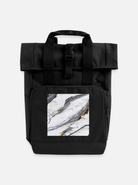 Marmor Weiß Gold Struktur - Rolltop Rucksack mit zwei Griffen - Schwarz