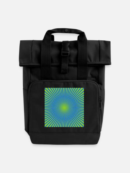 Green Disc - Roll Top Backpack with Two Handles - black