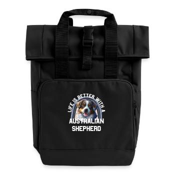 Australischer Schäferhund - Rolltop Rucksack mit zwei Griffen - Schwarz - Vorne