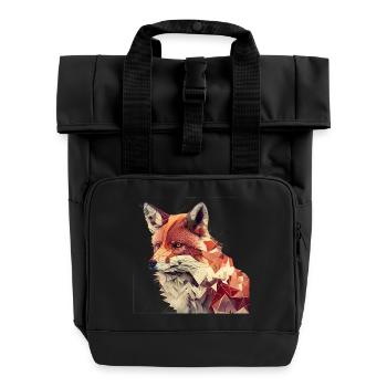 Fox - Geometric Animal Print - Roll Top Backpack with Two Handles - black - Front