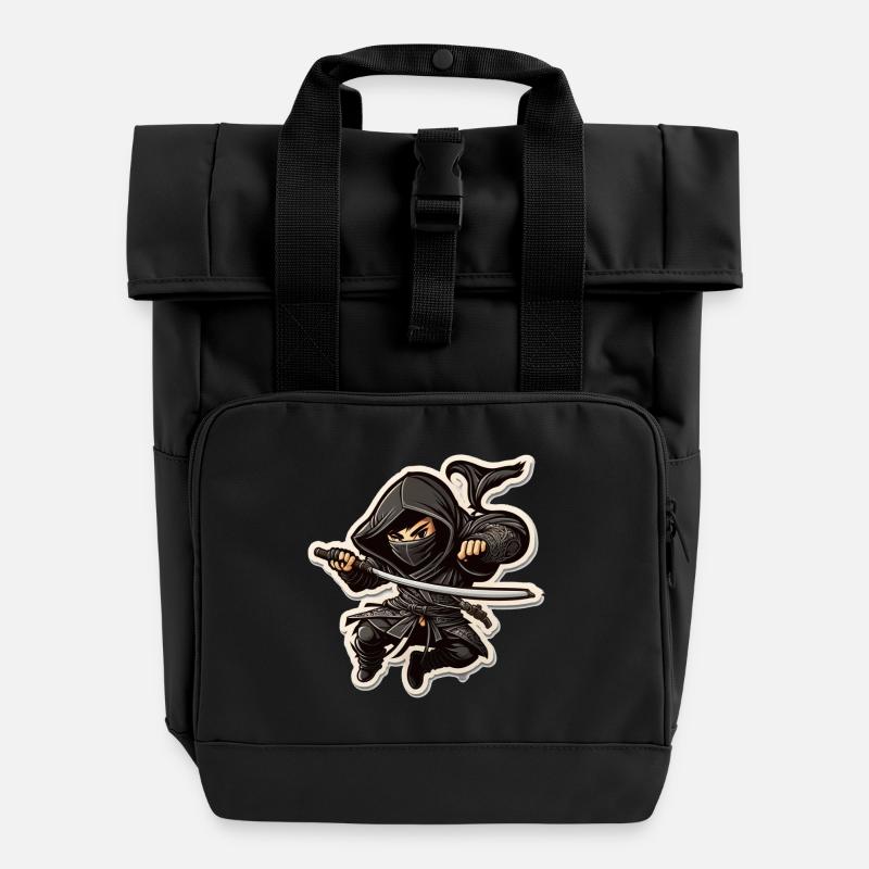 Ninja - Roll Top Backpack with Two Handles - black