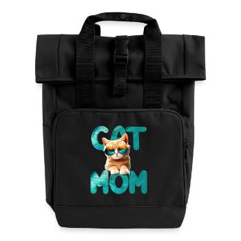 Cat mom - Roll Top Backpack with Two Handles - black - Front