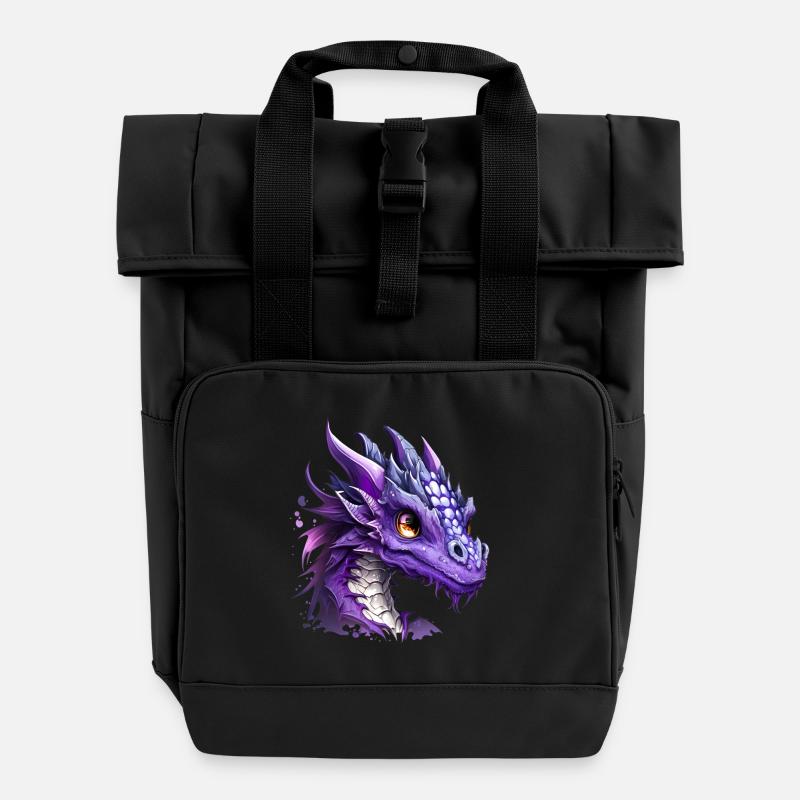 Dragon violet Kawaii - Sac à dos Roll Top à deux anses - noir