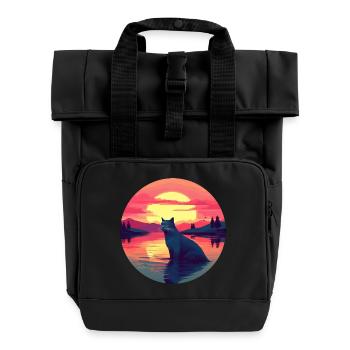 Cat in the Water Sunset - Roll Top Backpack with Two Handles - black - Front