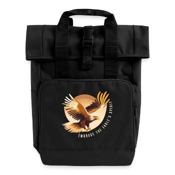 Eagle Soaring with Inspirational Quote - Roll Top Backpack with Two Handles - black - Front