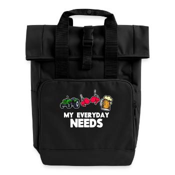 Tractor Vehicle Farmer Statement Field Farm - Roll Top Backpack with Two Handles - black - Front