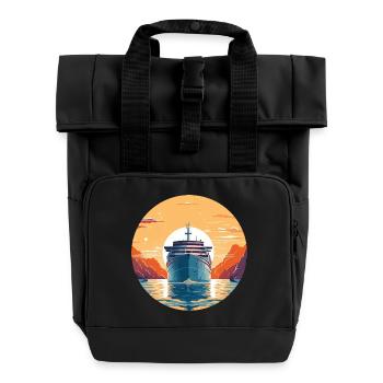 Cruise ship at sunset - trip - Roll Top Backpack with Two Handles - black - Front