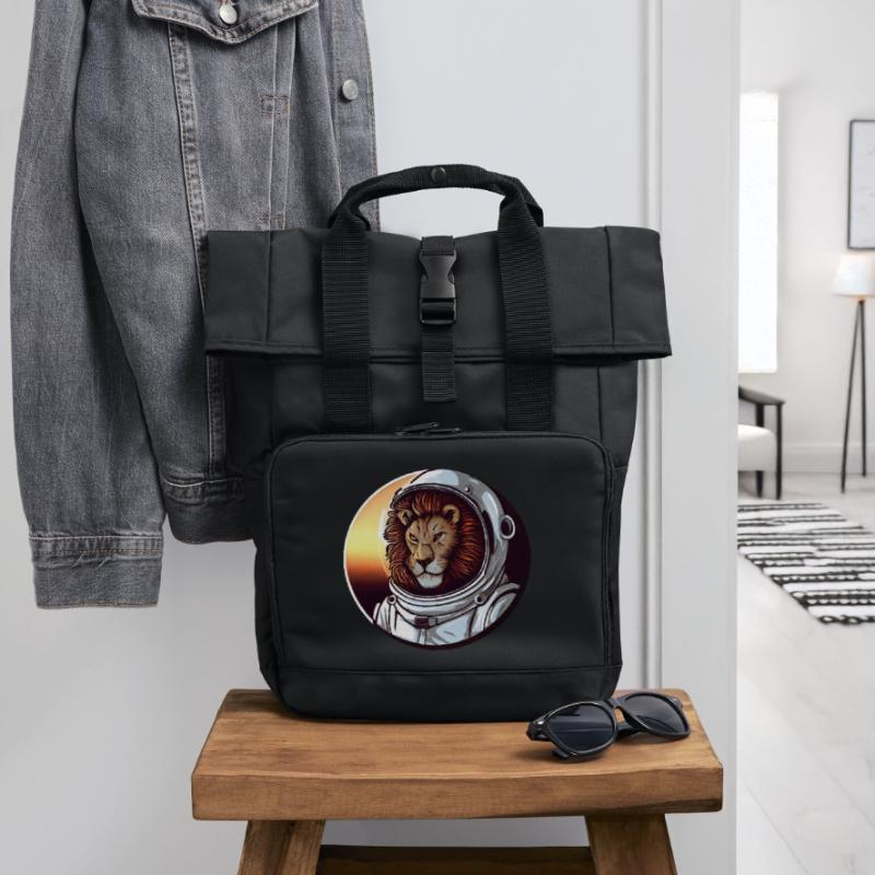 Lion Astronaut - Conception spatiale aventureuse Sac à dos Roll Top à deux anses