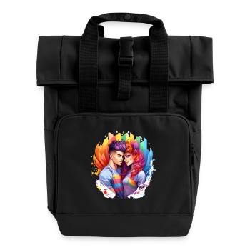 Regenbogenliebe Duo im Farbrausch - Rolltop Rucksack mit zwei Griffen - Schwarz - Vorne
