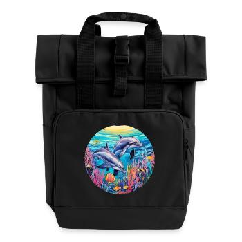 Delphin -lebendige Farben - Chromatische - Rolltop Rucksack mit zwei Griffen - Schwarz - Vorne