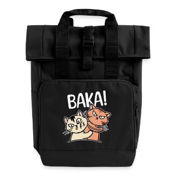 Baka Saying Cartoon Cat Anime Manga Comic - Roll Top Backpack with Two Handles - black - Front