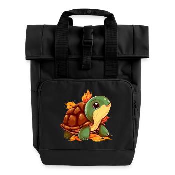 Autumn turtle: walk through - Roll Top Backpack with Two Handles - black - Front
