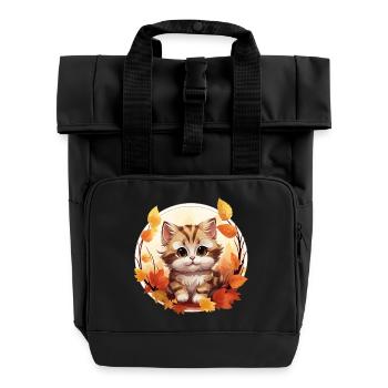 Chat d’automne au coucher du soleil: douce tranquillité - Sac à dos Roll Top à deux anses - noir - Devant
