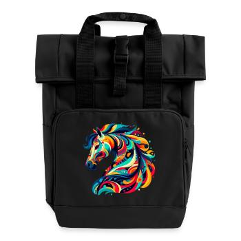Horse - Roll Top Backpack with Two Handles - black - Front