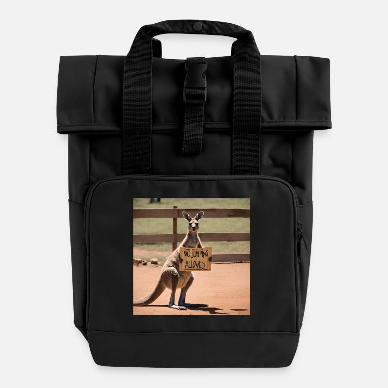 Kangaroo Meme Design - Printflow - Rolltop Rucksack mit zwei Griffen - Schwarz