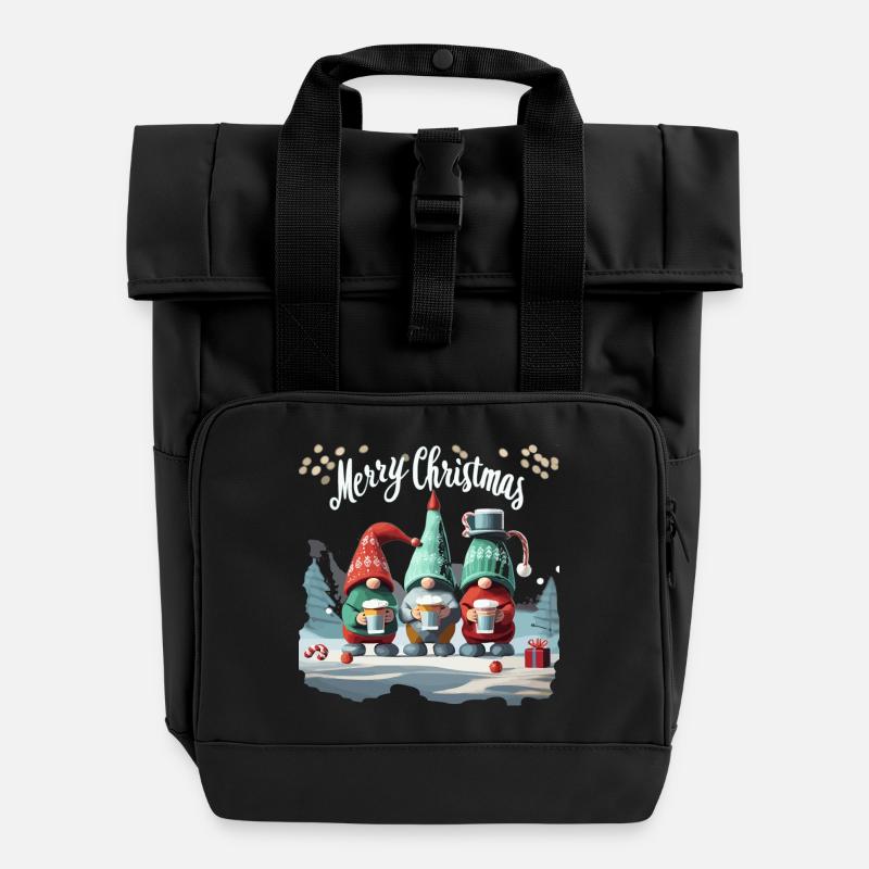 MERRY CHRISTMAS - Roll Top Backpack with Two Handles - black