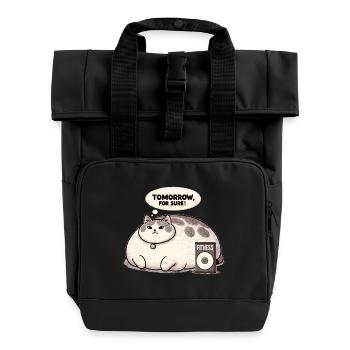 Fitness grouch cat - Roll Top Backpack with Two Handles - black - Front
