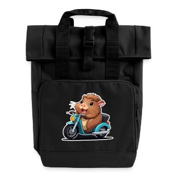 Meerschweinchen auf Mofa - Rolltop Rucksack mit zwei Griffen - Schwarz - Vorne