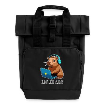 Capybara mit Witz Capy and Paste - Rolltop Rucksack mit zwei Griffen - Schwarz - Vorne