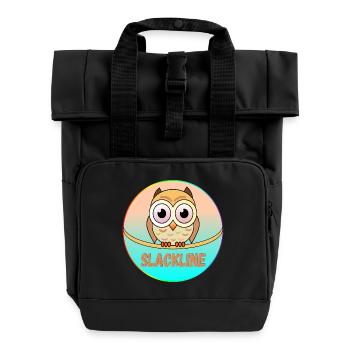 SLACKLINE OWLS - BIRDS - Roll Top Backpack with Two Handles - black - Front