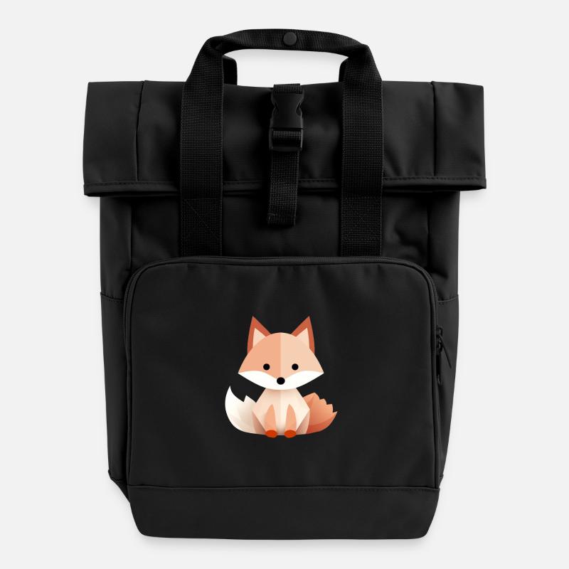 Playful fox with geometric style - Roll Top Backpack with Two Handles - black