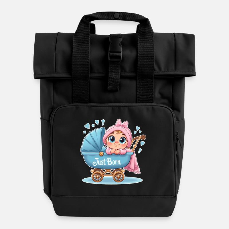 Just Born - Roll Top Backpack with Two Handles - black