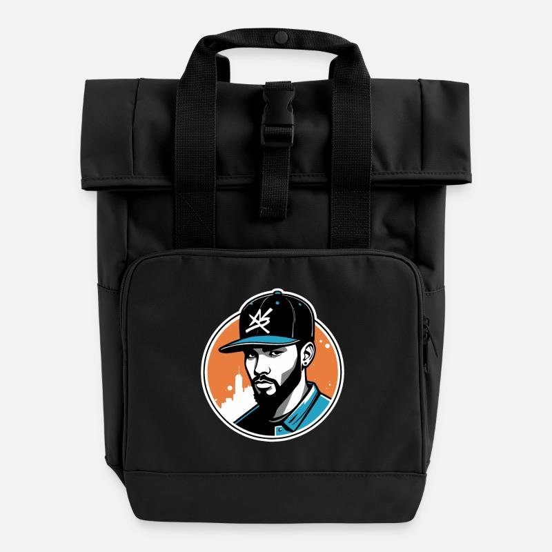 Logo-Stil Urbanes Design - Rolltop Rucksack mit zwei Griffen - Schwarz