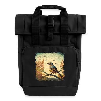 Oiseau assis sur la branche, fond méditerranéen - Sac à dos Roll Top à deux anses - noir - Devant