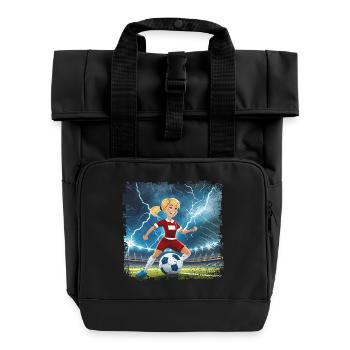 Stade de personnage de dessin animé de footballeuse avec des éclairs - Sac à dos Roll Top à deux anses - noir - Devant