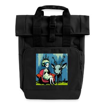 Psychedelic deer 01 - Roll Top Backpack with Two Handles - black - Front