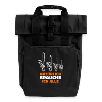 Lumberjack Wood Statement Saw Sawdust Woodland - Roll Top Backpack with Two Handles - black - Front