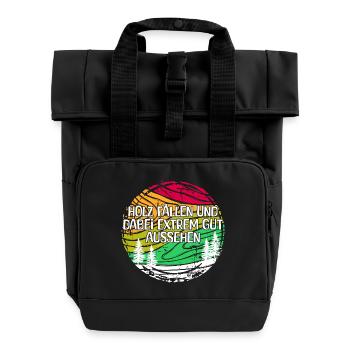 Lumberjack Woodland Wood Statement Woodwork Tree - Roll Top Backpack with Two Handles - black - Front