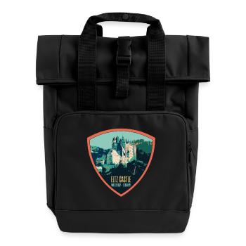 Illustration Schloss Eltz, Mosel, Deutschland - Rolltop Rucksack mit zwei Griffen - Schwarz - Vorne