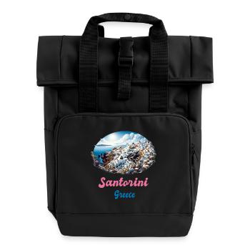 Santorin, Grèce, voyage au volcan Akrotiri - Sac à dos Roll Top à deux anses - noir - Devant