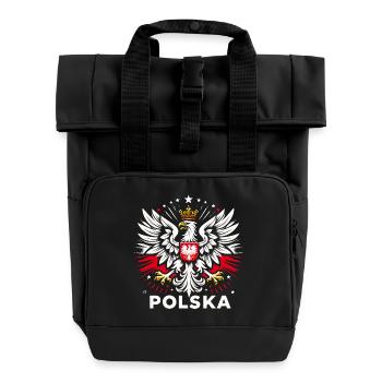 Poland Polska Polish coat of arms eagle flag gift - Roll Top Backpack with Two Handles - black - Front