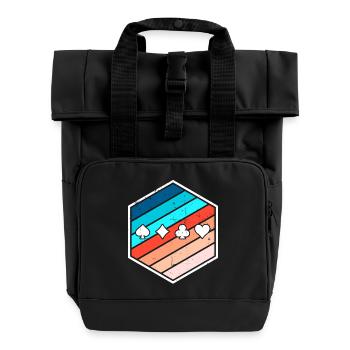 Kartenspiel Glücksspiel Roulette Poker Zocken - Rolltop Rucksack mit zwei Griffen - Schwarz - Vorne