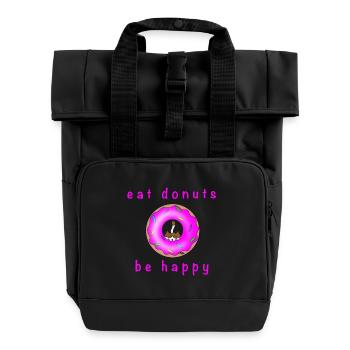 Cat with Donat - Roll Top Backpack with Two Handles - black - Front